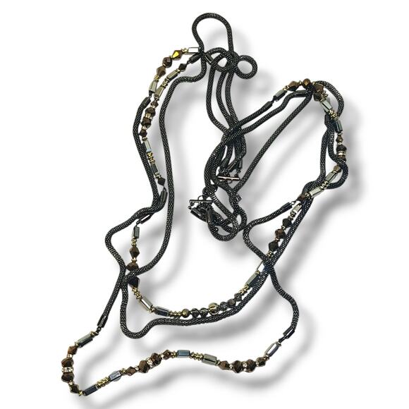 WHBM Multi-strand Snake Chain Crystal Bead Station Necklace 32"-44" - Picture 6 of 11